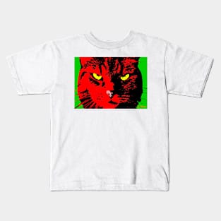 ANGRY CAT POP ART - RED GREEN YELLOW BLACK Kids T-Shirt